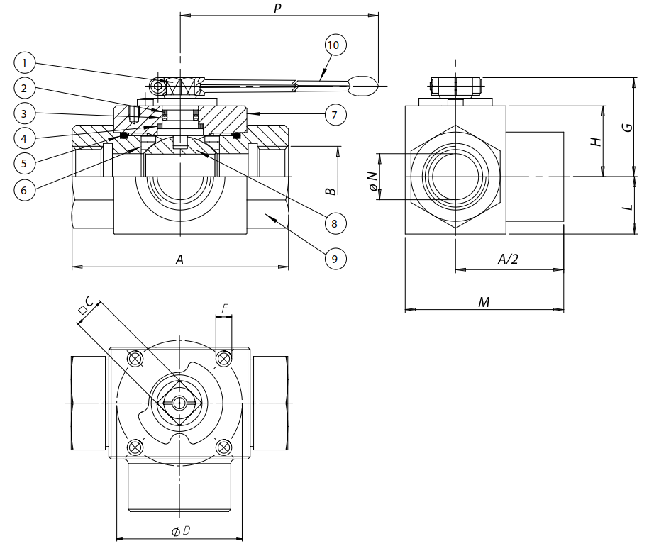 三通碳鋼高壓球閥 ITEM 541結構圖